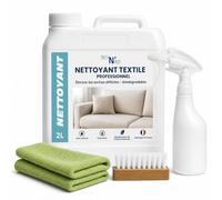 Kit Nettoyant Textile Canapé 2 L Concentré - Nettoyant pour Tapis, Moquette, Fauteuil, Siège Auto et Tissus - avec Pulvérisateur, Brosse Douce et Microfibre