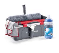 CLEANmaxx Set de Nettoyage Simple et Efficace pour des vitres de la Maison et la Voiture | pour Nettoyer Les vitres avec Seau, raclette, Balai, Chiffon Microfibre et concentré [Rouge]