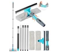 Kit Nettoyeur Vitre Professionnelle 2 en 1 Raclette Vitre avec Manche Telescopique 200cm Raclette a Vitre INOX Démontable avec 2 Chiffons Microfibres pour Vitres Fenêtre Hautes Intérieur et Extérieur