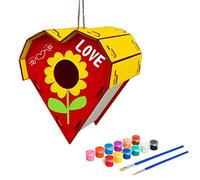 Kit Nichoir à Oiseaux DIY pour Enfants, Coffret Peinture Bois 12 Couleurs | 12 pots de peinture inclus, assemblage sans colle ni clous, pièces emboîtables comme un puzzle, activité manuelle