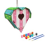 Kit Nichoir à Oiseaux pour Enfants, Coffret Peinture en Bois 12 Couleurs | Assemblage sans colle ni clous, 12 pots de peinture inclus, 2 pinceaux et corde, activité créative extérieure