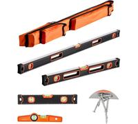 Kit niveau à bulle Torpedo 4 pièces - 120/60/40/25cm Magnétique - Kit niveau à bulle avec nivelle