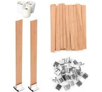 Kit Of 60 Natural Wood Candle Wicks And 30 Metal Bases,Candle Wick For Home Candles,Ecological Wicks Of 13 X 130 Mm,Perfect For Scented Candles And Crafts