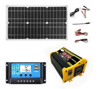 Kit Onduleur Solaire Portable 4000W, Conversion 12V DC En 110V/220V AC, Inclut Panneau Solaire 18W 12V, Contrôleur De Charge PWM 30A, Double Ports USB, Pour Camping-Car, Camping Et Urgences(Black,12V-