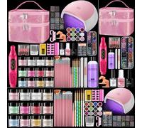 Kit Ongle Acrylique Gel Complet avec 12 Couleurs Poudre & Sac de Rangement | Poudre Acrylique Pour Ongles avec Lampe UV/LED, Ponceuse, 12 Paillettes, Pinceau, Stickers D'autres Outils pour Débutantes