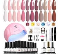 Kit Ongle Gel Uv Complet 48W Lampe, 35 PCS Kit Vernis Semi Permanent Blanc Brun Nude Rose, 12 Couleurs Vernis Gel et Base Top Coat