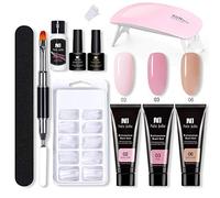 Kit Ongle Gel UV LED - Manicure Set Avec 3 Couleurs 15ml Gel d'Extensions, Base et Top Coat, 100 Faux Ongles, Lime - Kit de Démarrage Nail Art