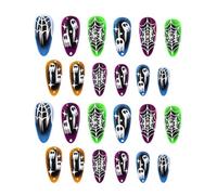 Kit Ongles Press-On Halloween Manucure Lot de 24 Pièces Réutilisables, Tips