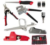 Kit outil plaquiste - 7 pièces - Scie - Porte-embouts - Cisaille - Pince à sertir - Lève-cloison - Râpe - Rabot