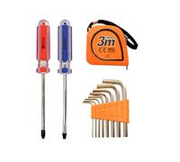 Kit outils avec tournevis plat + étoile + mètre de 3 mètres + 8 clés allen, ensemble outils en acier inoxydable, lot d'outils pour la maison (ensemble 1)