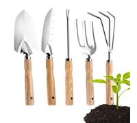 Kit Outils Jardin - Ensemble De Cinq Bêches En Acier Inoxydable Robustes Avec Manches En Bois | Outils de Jardinage d'Intérieur | pour Jardin Extérieur Plantation Fleurs Légumes Creusage Arrosage Cult