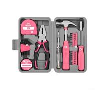 Kit Outils Maison 24 - Ensemble Bricolage Complet avec pour marteau, Pinces, Tournevis pour Réparation Domestique et DIY Femmes - Boîte Rangement 200x125mm(Pink)