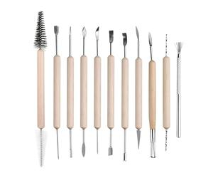 Kit Outils Poterie 11 Pièces Bois pour Argile Autodurcissante & Pate Fimo - Set Sculpture Céramique Complet pour Débutants et Artistes - Accessoires Modelage Précis pour Création Artistique DIY