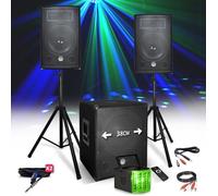kit pack sono bm sonic 1512 2200w enceintes - subwoofer usb/bluetooth - pieds - lumière derby