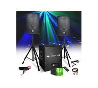 kit pack sono bm sonic 1512 2200w enceintes - subwoofer usb/bluetooth - pieds - lumière derby