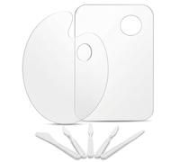 Kit Palette Peinture 2 Pièces Ovale et Rectangulaire 20x30cm avec 5 Spatules en Plastique Blanc, Plateau de Mélange Lavable pour Artistes, Étudiants, Aquarelle, Gouache, Huile et Maquillage Artistique