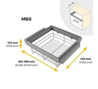 Kit panier en fils d'acier + cadre pour dressing Quartz - finition titane - module 600 mm EMUCA