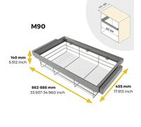 Kit panier en fils d'acier + cadre pour dressing Quartz - finition titane - module 900 mm EMUCA