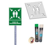 Kit Panneau et Pochoir Point de Rassemblement. Kit Signalisation Panneau Pochoir. Marquage au sol. Panneau Point de Rassemblement. Poteau Galvanisé + Peinture.