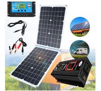 Kit Panneau Solaire avec Contrôleur et Onduleur,Système d'alimentation Solaire 200W Pliable Panneau Solaire et Onduleur 2000W