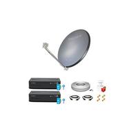 Kit Parabole Acier HDME Anthracite 85cm + LNB Twin HD 4K + 2 Décodeurs SRT 7407 + Câble coax 50m + 2 Câbles HDMI + 4 Fiches F