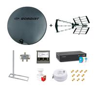 Kit Parabole Fibre 75cm + Antenne TNT + Support Toit + LNB Twin + Coupleur SAT TV + Décodeur Fransat + Câble Twin 25m + 10 Fiches F