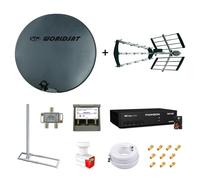 Kit Parabole Fibre 75cm + Antenne TNT + Support Toit + LNB Twin + Coupleur SAT TV + Décodeur TNTSAT + Câble Twin 25m + 10 Fiches F