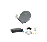 Kit Parabole Acier 65 cm Anthracite + LNB Single Full HD 4K + Décodeur SRT 7407 FRANSAT + Câble coax 20m + Câble HDMI + 2 fiches F