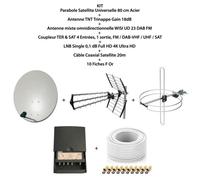 Kit Parabole SAT 80cm - OPTEX - Antenne TNT 18dB - Antenne DAB FM - Câble Coax 20m
