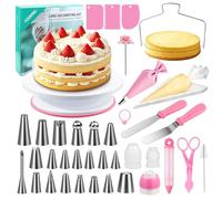 Kit Pâtisserie 61 PCS- Avec Plateau Tournant Patisserie, Poche a Douille | Poche Silicone Réutilisable, Spatules, Coupe Gâteau, Ustensiles Pâtisserie pour Gâteaux, Cupcakes, Débutants, Professionnels