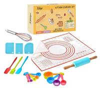 Kit Patisserie Enfant - Vrais Ustensiles De Cuisine Enfant -19 Pieces - Accessoires Montessori - Kit Cuisine Enfant- Cadeau Enfant 3ans, 4 ans, 5ans - Special Gateau, Cupcakes et Desserts - Educatif