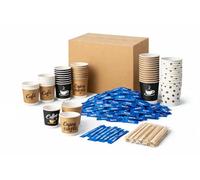 Kit Pause Café Professionnel 3800 Pièces DOLCECREMA - 600 Gobelets Espresso 4 oz + 600 Gobelets 7 oz + 1400 Sucres Individuels + 1200 Touillettes Bois - Pack Café Bureau, Entreprise, Événements