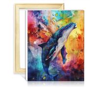 Kit peinture à l'huile sur toile Baleine Peinture à l'huile à faire soi-même pinceaux Pigment acrylique Peinture numérique Œuvre d'art créative la décoration intérieure Cadre bricolage (30x40cm)