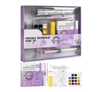 Kit Peinture Aquarelle Mini Outil De Dessin Portable Débutant Avec Pinceaux | Ensemble Peinture Aquarelle Pour Maison Bricolage Voiture Bureau Atelier Extérieur Collège École Poterie Fresque
