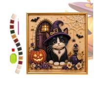 Kit Peinture De Perles Sur Toile Halloween Art Mural 3D DIY Chat Et | Coffret Art Perlé Chat Pour Débutants Adultes, Fêtes, Décoration De Maison, Salon Chambre