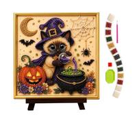 Kit Peinture De Perles Sur Toile Halloween Art Mural 3D DIY Chat Et | Coffret Art Perlé Chat Pour Débutants Adultes, Fêtes, Décoration De Maison, Salon Chambre