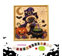 Kit Peinture De Perles Sur Toile Halloween Art Mural 3D DIY Chat Et | Coffret Art Perlé Chat Pour Débutants Adultes, Fêtes, Décoration De Maison, Salon Chambre