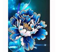 Kit Peinture Diamant par Numéro DIY 5D Round Drill Fleurs Bleues 40x50cm Broderie diamant Cristal Strass Diamond Painting Point de Croix Toile Arts Craft Pour Maison Salon Chambre Décoration Murale