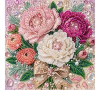 Kit Peinture DIY Perles à Diamant Fleurs Perle 20x20 cm | Toile auto-adhésive, code couleur, set complet d’outils : kit facile pour débutants