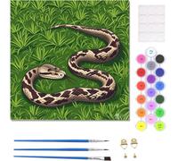 Kit Peinture Numero Enfant Adulte Animal serpent Kit de Peinture à l'huile sur Toile Bricolage 25x25cm, Peinture par Numéro avec Pinceaux Peinture de Dessin de Pigment Acrylique (avec Cadre) U-8462