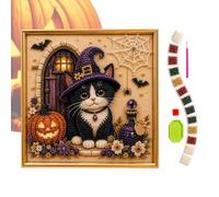 Kit Peinture Perles Halloween Adultes Art Mural 3D DIY Chat Et | Coffret Art Perlé Chat Pour Débutants Adultes, Fêtes, Décoration De Maison, Salon Chambre