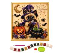 Kit Peinture Perles Halloween Adultes Art Mural 3D DIY Chat Et | Coffret Art Perlé Chat Pour La Décoration De Fête D'Halloween Intérieure Et Pour L'Affichage Maison, Salon, Chambre