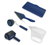 Kit peinture rouleau avec réservoir 5 pièces - Rouleau grande surface + rouleau réchampir + bac + pinceau + doseur - Bleu/Gris