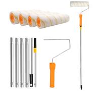 Kit Peinture Rouleau Pinceau, Rouleau de Peinture avec Manche Télescopique 30-180cm, Kit de Rouleau à Peinture avec 4 Rouleaux de Rechange, Pinceau Mural pour Murs et Plafonds
