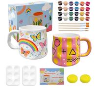 Kit Peinture sur Tasse avec Tasses Blanches à Décorer, Couleurs, Pinceaux, Éponge, Guide, Kit de Peinture sur Céramique pour Adultes Enfants, Kit Mug à Peindre, DIY Mug Tasse à Peindre pour Débutants