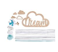Kit: Pendentif Bois Av.Rubans "Dream", Bleu Clair, Pendentif Bois:22x12,5cm, 1 Kit