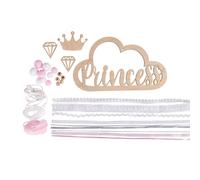 Kit: Pendentif Bois Av.Rubans "Princess", Rose Tendre, Pendentif Bois:22x12,5cm, 1 Kit