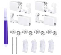 Kit Perçage Oreille Professionnel, 4 Pistolets Percer Oreille avec Boucles d'Oreille intégrés, 2 Paires de Piqures 925, 100 Protège-Oreilles Jetables Imperméables, Stylo Marqueur, Set Stérile pour Per
