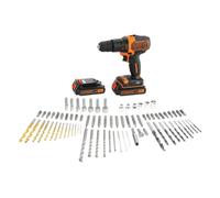 Kit perceuse à percussion sans fil - 18V - BLACK+DECKER - BDC718AS2F-QW - 2 batteries - chargeur - malette + 80 accessoires
