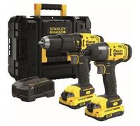 STANLEY FATMAX SFMCK465D2S-QW V20 Combo Kit (18 V, marteau perforateur à batterie, visseuse à percussion, 2 batteries lithium-ion 2,0 Ah, 1 chargeur, sac de transport)